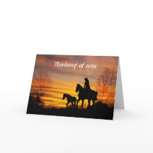 Tarjeta de saludo Cowgirl Sunset Horseback Ride