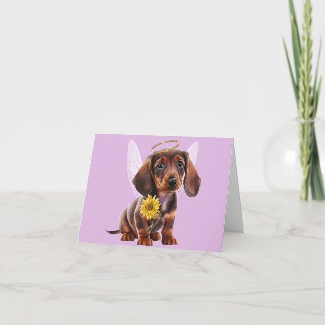 Tarjeta de saludo Dachshund Puppy Angel en cualqui (Anverso)
