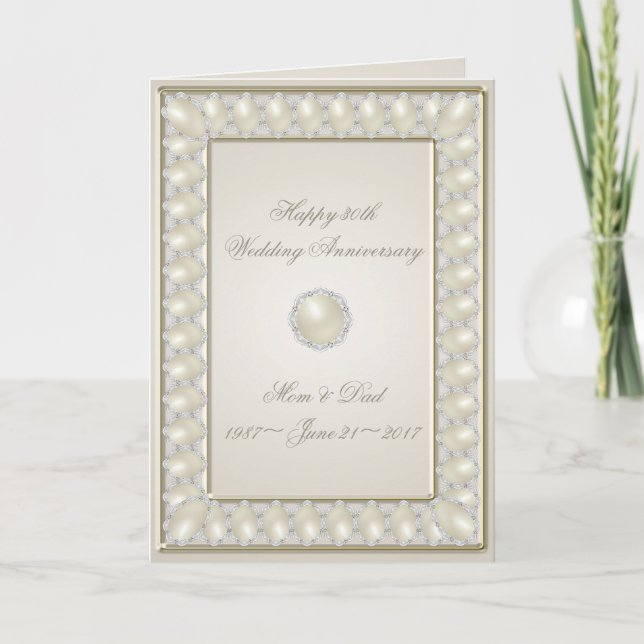 Tarjeta de saludo de 30 Aniversario de Satin Pearl (Anverso)