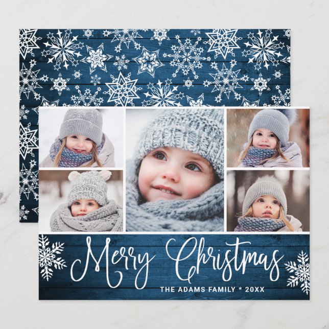 Tarjeta de saludo de 5 FOTOS para navidades Holly  (Anverso / Reverso)