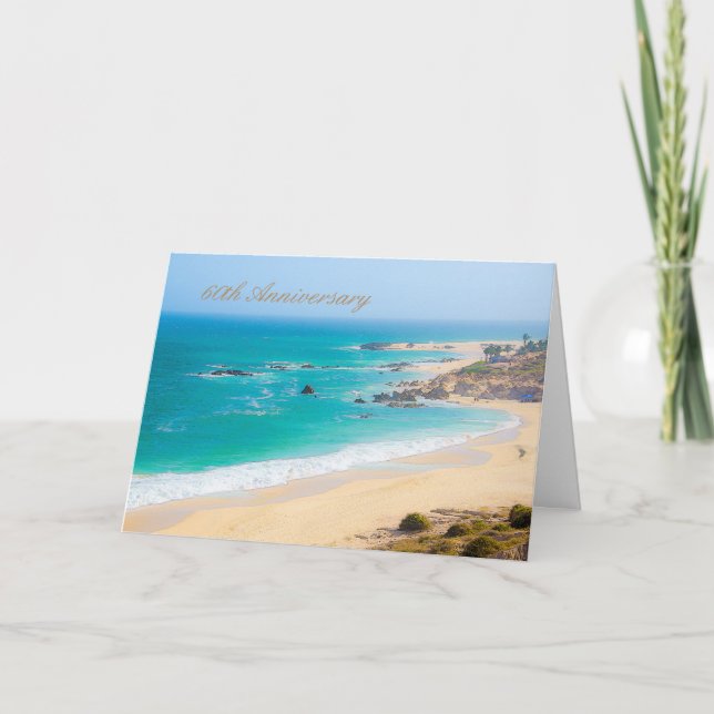 Tarjeta de saludo de 60 años con playa (Anverso)