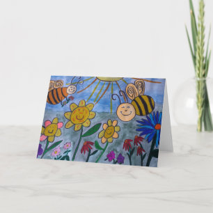 Tarjeta de saludo de Abejas y Flores