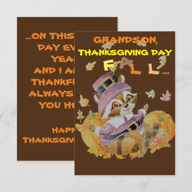 Tarjeta de saludo de Acción de Gracias Grandson (Anverso / Reverso)