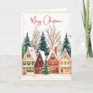 Tarjeta de saludo de aldea para Navidades con enca