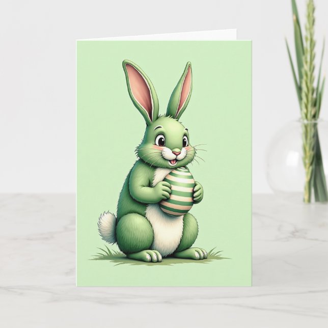 Tarjeta de saludo de amigo conejo verde (Anverso)