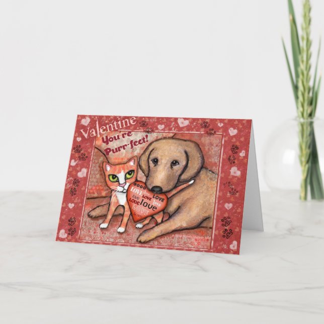Tarjeta de saludo de amor para gato y perro el día (Anverso)