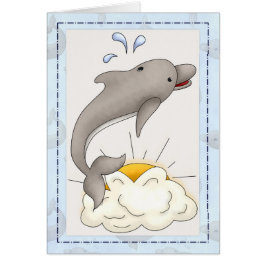 Tarjeta de saludo de animal con delfín con sol/nub