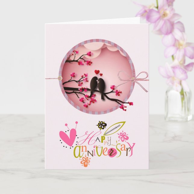 tarjeta de saludo de aniversario de aves de amor (Orquídea)