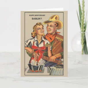 Tarjeta de saludo de aniversario de Cowboy Retro