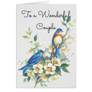 Tarjeta de saludo de aniversario de las aves azule
