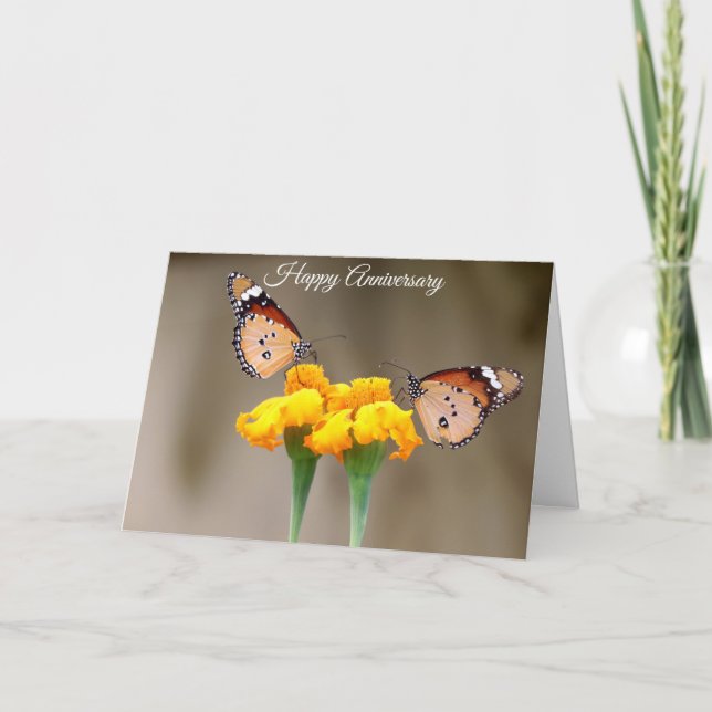 Tarjeta de saludo de aniversario de mariposas de b (Anverso)