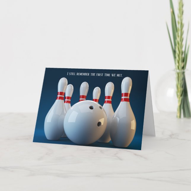 Tarjeta de saludo de aniversario del Fun Bowler Bo (Anverso)