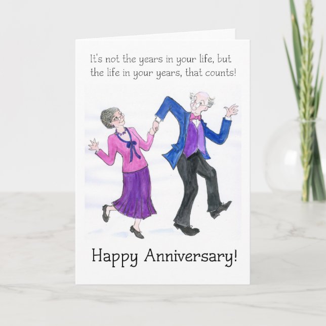 Tarjeta de saludo de aniversario para pareja mayor (Anverso)
