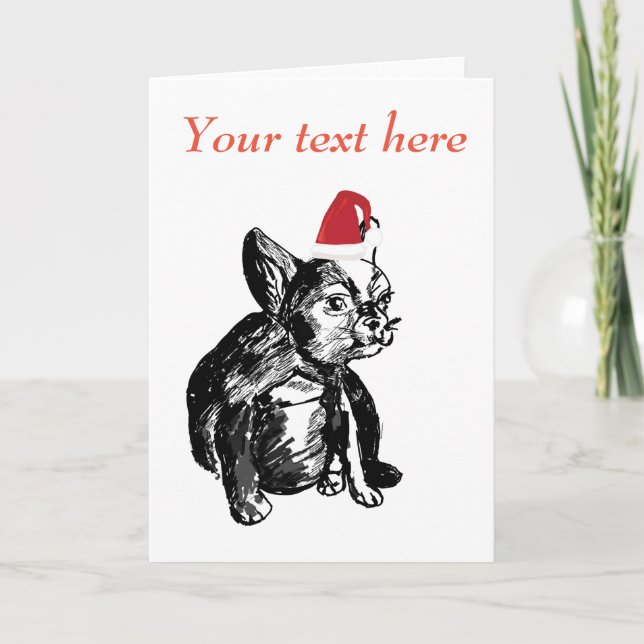 Tarjeta de saludo de Año Nuevo del Bulldog Francés (Anverso)