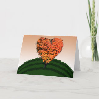 Tarjeta de saludo de árbol de amor de otoño
