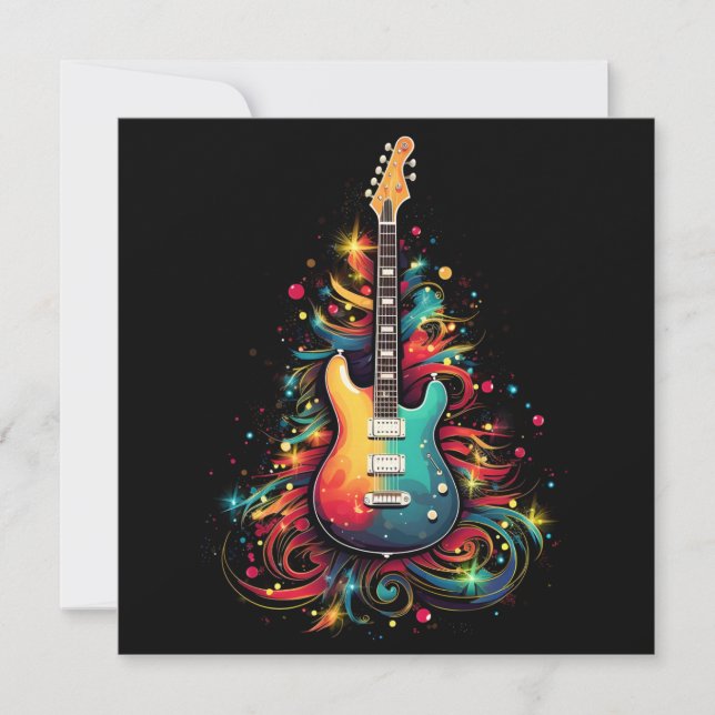 Tarjeta de saludo de árbol de navidad de guitarra  (Anverso)