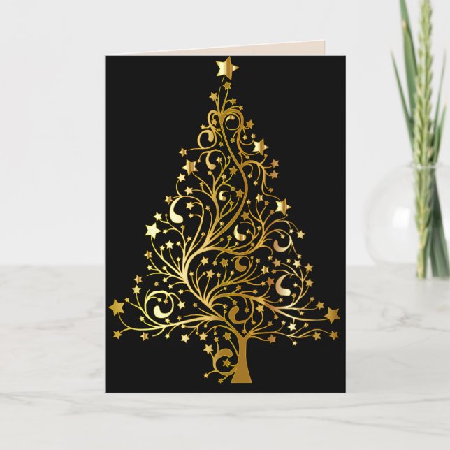 tarjeta de saludo de árbol de Navidad dorado (Anverso)
