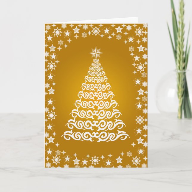 Tarjeta de saludo de árbol de navidad Gold Shining (Anverso)