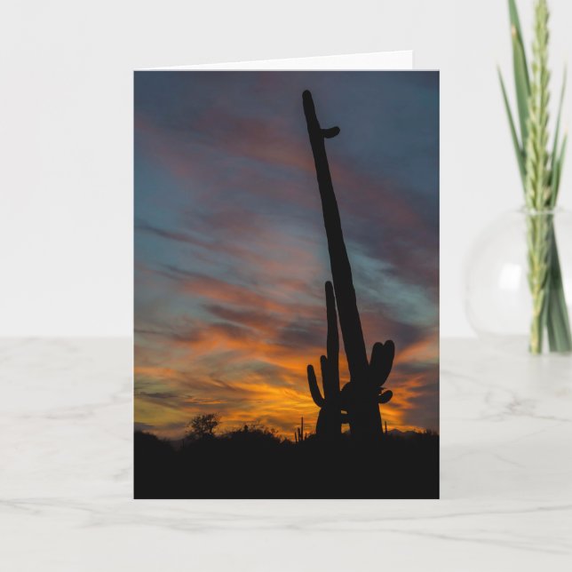 Tarjeta de saludo de Arizona al atardecer Saguaros (Anverso)