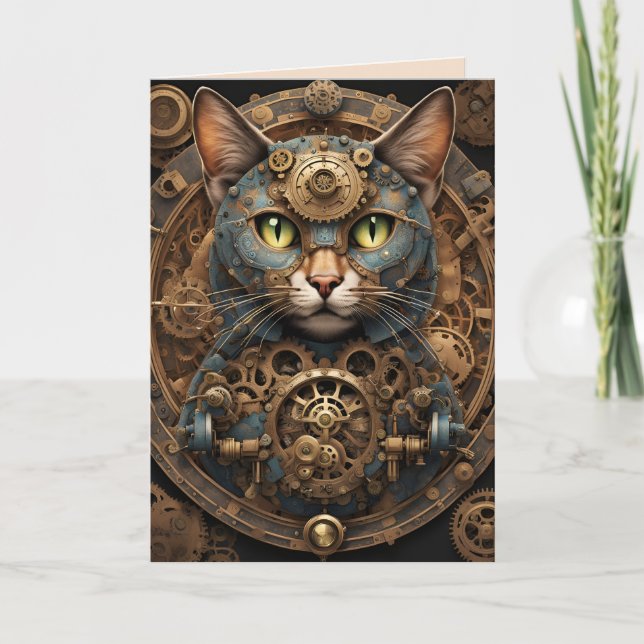 tarjeta de saludo de arte AI del gato de vapor pun (Anverso)