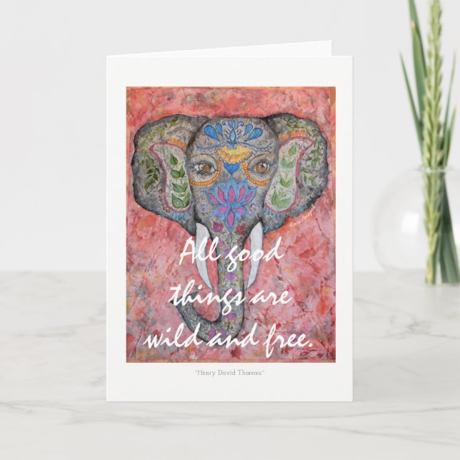 Tarjeta de saludo de arte de Elefante pintada de p (Anverso)
