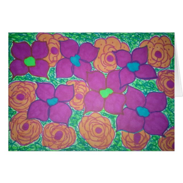 Tarjeta de saludo de Arte de Flores Coloridas (Anverso (Horizontal))