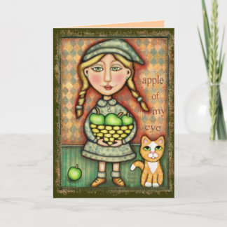 Tarjeta de saludo de arte de gato y Chica de Apple