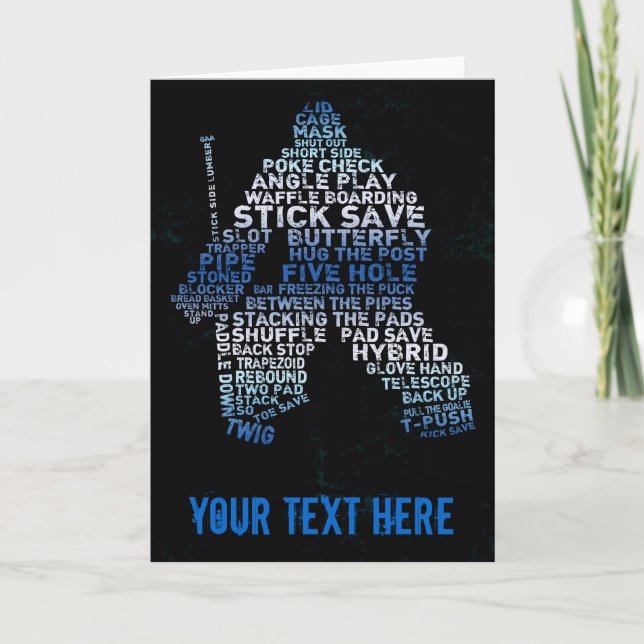 Tarjeta de saludo de arte de hockey Goalie Text (Anverso)