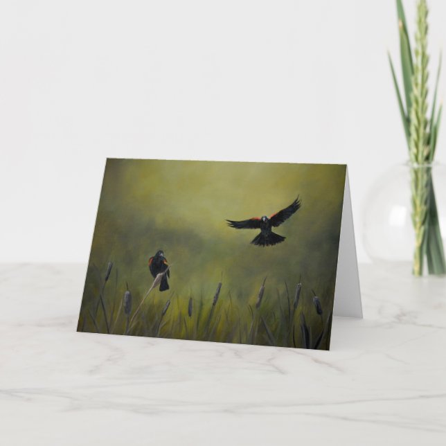 Tarjeta de saludo de arte de los pájaros negros al (Anverso)