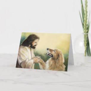 Tarjeta de saludo de arte de perro de Jesús y de G