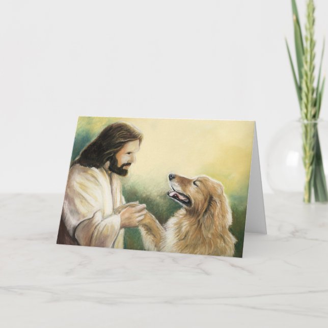 Tarjeta de saludo de arte de perro de Jesús y de G (Anverso)