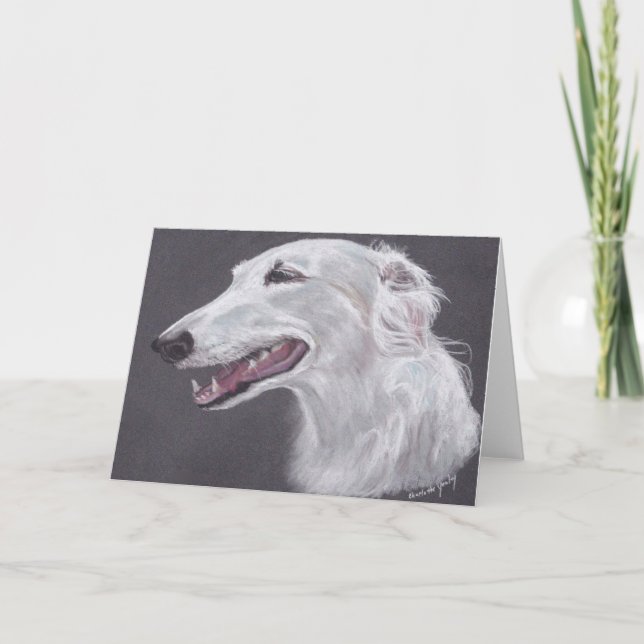 Tarjeta de saludo de arte de perro lobo ruso de Bo (Anverso)
