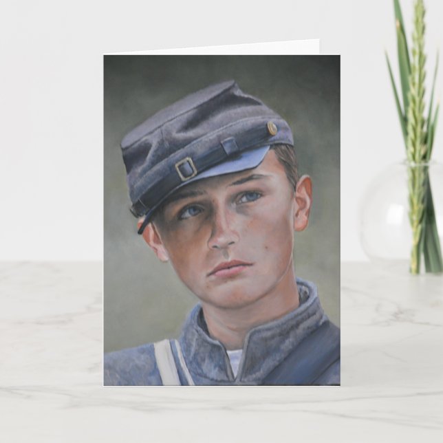Tarjeta de saludo de arte de retrato de joven sold (Anverso)