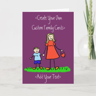 Tarjeta de saludo de arte familiar madre e hijo Pe