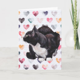 Tarjeta de saludo de arte gato Kitty Love Tuxedo