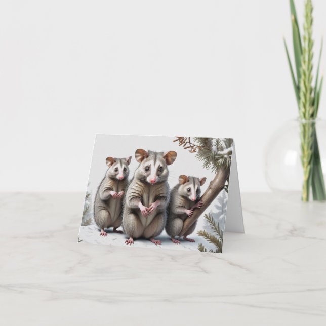 Tarjeta de saludo de arte Opossum Family Ilustraci (Anverso)