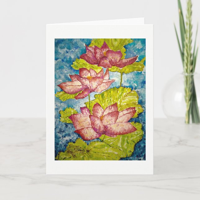 Tarjeta de saludo de arte rosa Lotus Pond Watercol (Anverso)