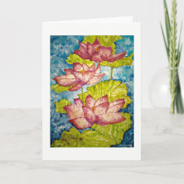 Tarjeta de saludo de arte rosa Lotus Pond Watercol