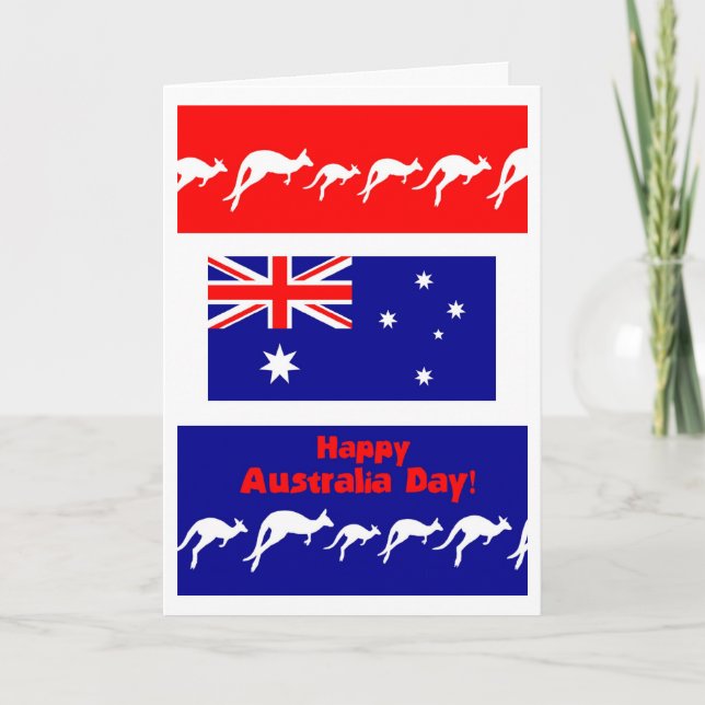 Tarjeta de saludo de Australia Day, bandera y cang (Anverso)