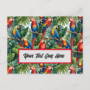 tarjeta de saludo de ave de loro de macaw tropical