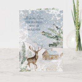 Tarjeta de saludo de aves de ciervo de ciervos de