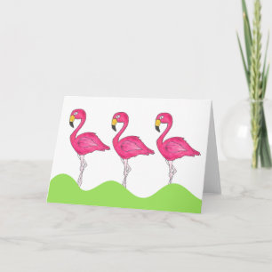 Tarjeta de saludo de aves rosa Flamingos de Isla T