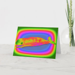 tarjeta de saludo de ballena psicodélica sonriente