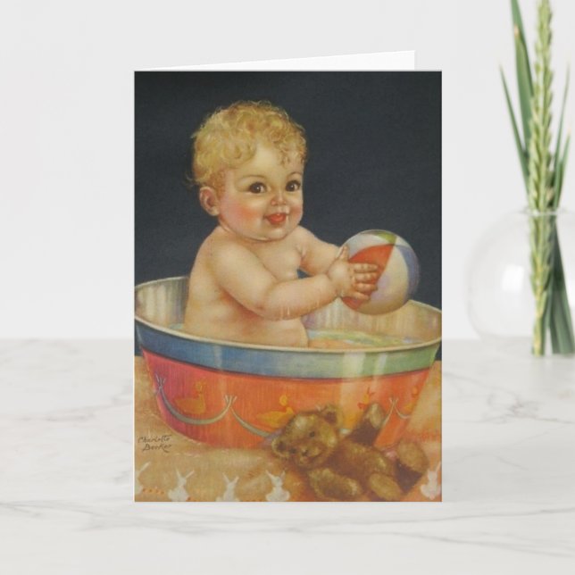 Tarjeta de saludo de baño para bebés retro (Anverso)