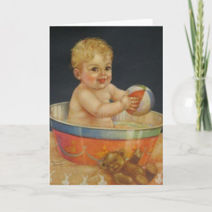 Tarjeta de saludo de baño para bebés retro