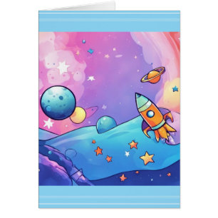 Tarjeta de saludo de Barco de Cohetes Trendy
