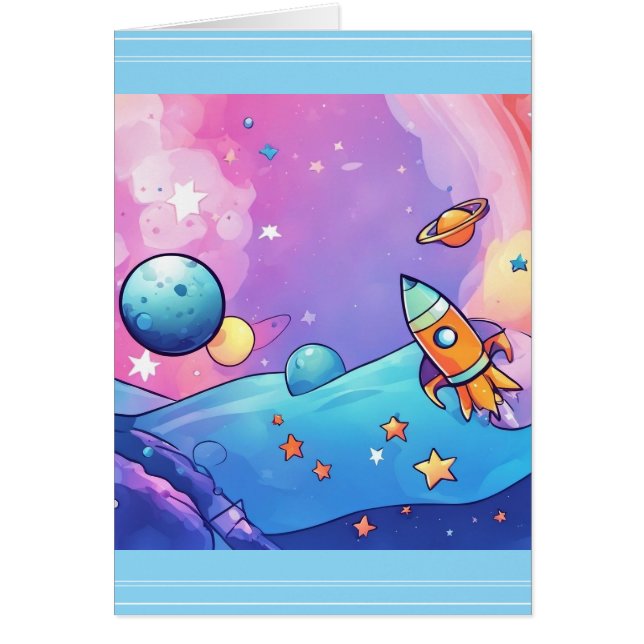 Tarjeta de saludo de Barco de Cohetes Trendy (Frente)