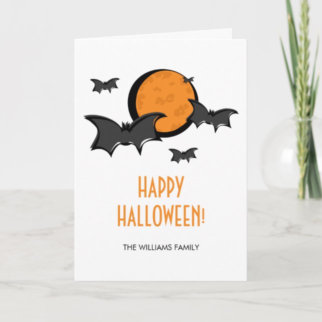 Tarjeta de saludo de Bats and Moon Halloween (Anverso)