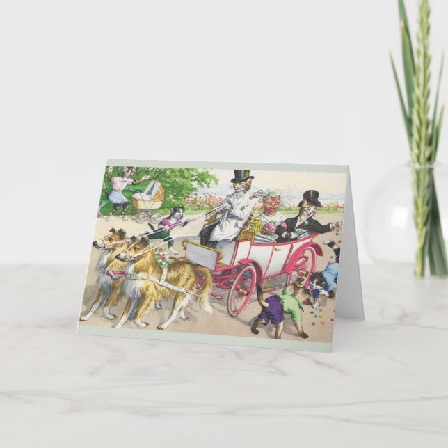 Tarjeta de saludo de Boda Gato Vintage (Anverso)