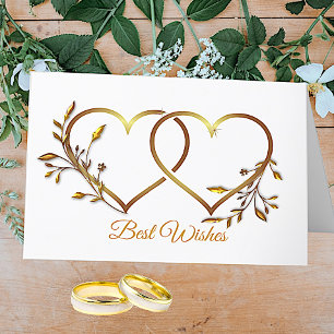 Tarjeta de saludo de Boda Gold Floral Hearts